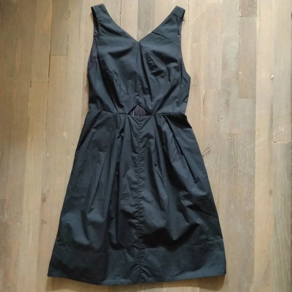 Madewell Cutout Cotton Tank Dress Sleevless Knee Length Sundress Navy 0 XS - Picture 2 of 7